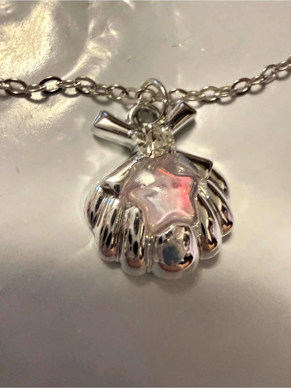 Silver Shell Pendant Necklace with Pink Accent - Women Jewelry